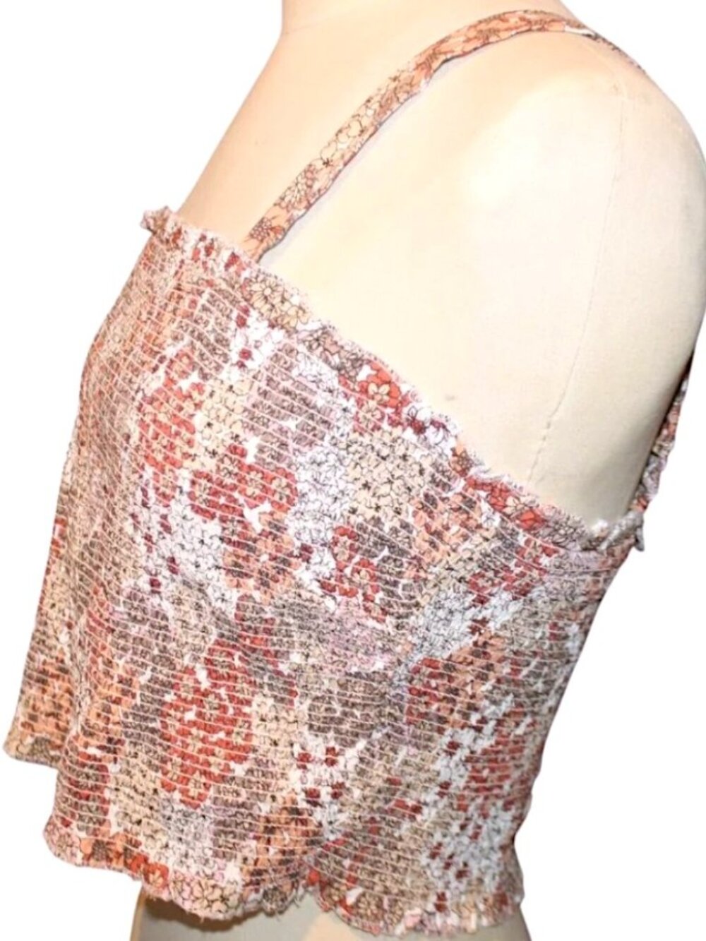Japna Floral Smocked Crop Top L Large Orange Terracotta Boho Cami Tank Blouse - Picture 5 of 7